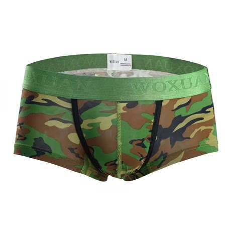 Men Sexy Camouflage U Convex Pouch Pants Underwear Ice Silk Breathable Briefs Low Waist Boxer