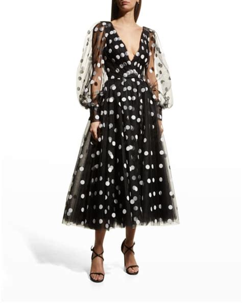 Monique Lhuillier Polka Dot Tulle Flocked Dress Neiman Marcus