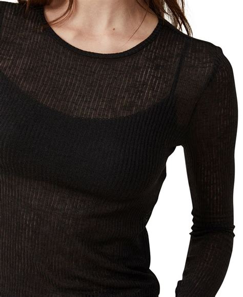 Cotton On Womens Ricki Sheer Rib Long Sleeve Top Macys