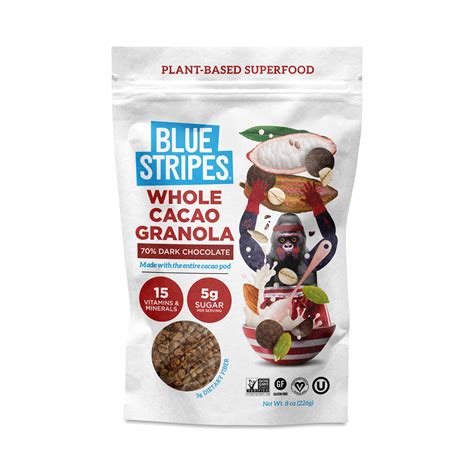 Blue Stripes Urban Cacao Whole Cacao Granola Dark Chocolate Thrive