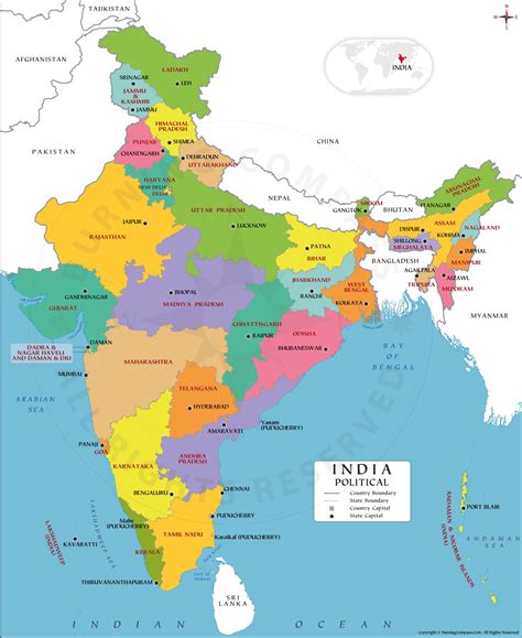 Indian Political Map Outline 2023 - Get Latest Map Update