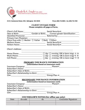 Fillable Online Client Intake Form Please Complete All Pages Of Form