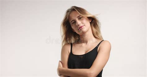 Beautiful Blonde In Black Camisole Stock Photo Image Of Model Natural 100108512