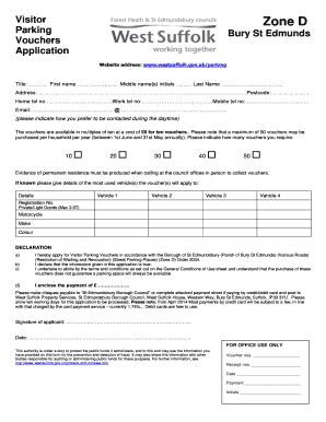 Fillable Online Visitor Parking Vouchers Application Zone D Bury St