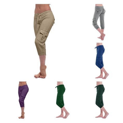 Owordtank Cargo Capris For Women With Pockets Plus Size Drawstring