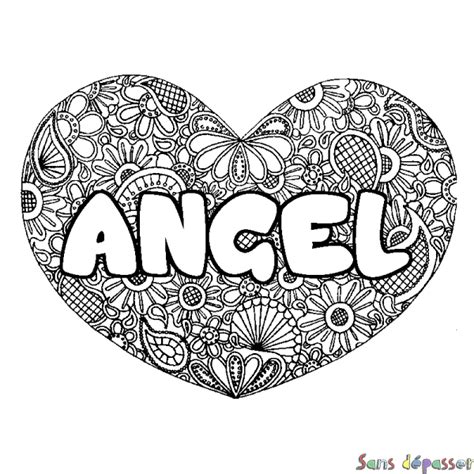 Coloriage prénom ANGEL décor Mandala coeur Sans Dépasser