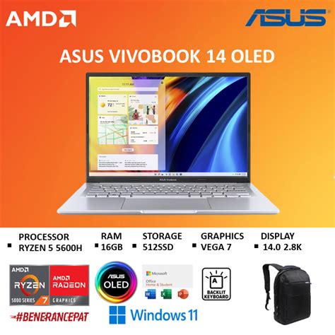 Jual Asus Vivobook 14x Oled M1403qa Ryzen 5 5600h 16gb 512gb Vega7 W11ohs 140 28k Blu