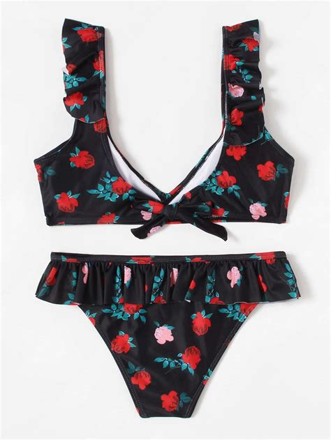 Flower Print Ruffle Bikini Set Shein Sheinside