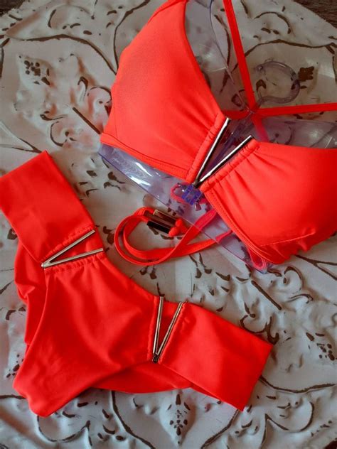 Neon Coral Bikini Etsy