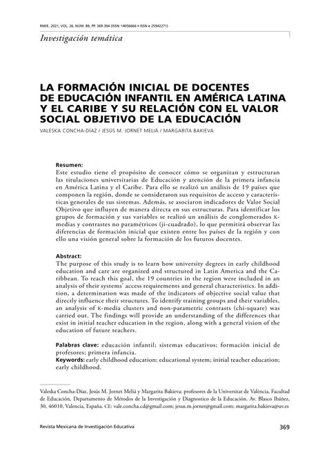 PDF La formación inicial de docentes de Educación Infantil en América Latina y El Caribe y su