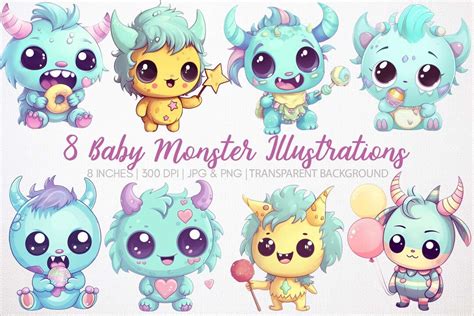 Baby Monster 2 Watercolor, Clipart, Clipart Commercial Use ...