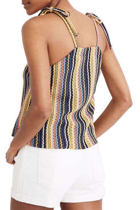 Madewell Texture And Thread Stripe Tie Shoulder Tank Top In Rainbow