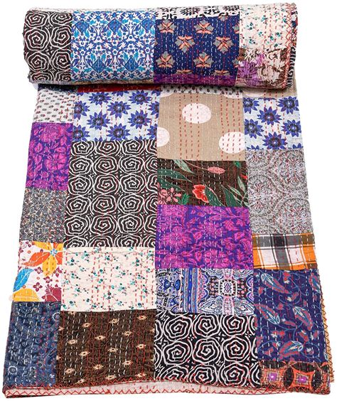 Patchwork Kantha Quilt Bohemian Paisley Print Kantha Quilt Etsy