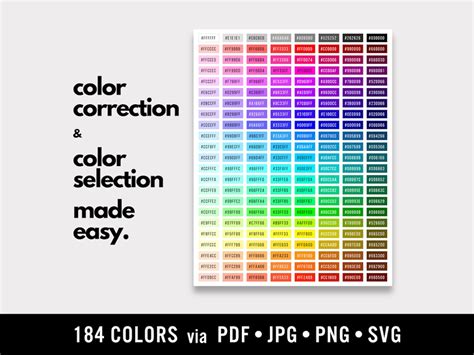 Color Correction HEX Code Color Chart Printable Designer Quick ...