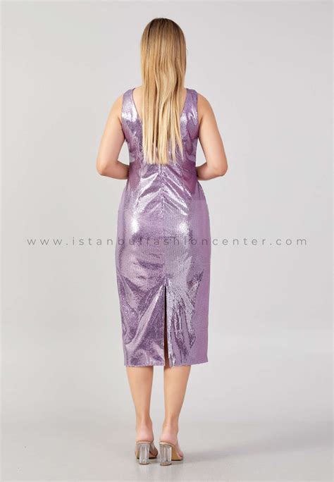 Nazzan Sleeveless Midi Sequin Column Plus Size Purple Evening Dress