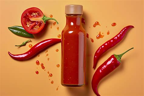 Ai Generated Tabasco Hot Pepper Sauce With Red Chili Pepper Flat Lay Generative Ai