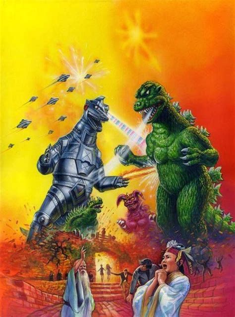 An Image Of Godzilla Fighting With Princesses