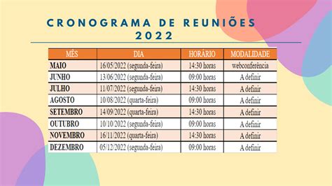 Calendário de reuniões DCBS