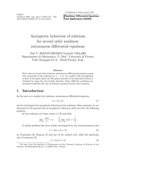 Pdf Asymptotic Behaviour Of Solutions For Second Order Nonlinear