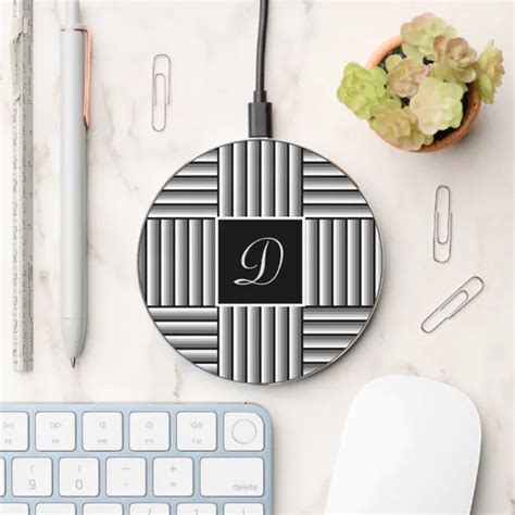 Modern stripes in black, white and gray - Monogram Wireless Charger ...