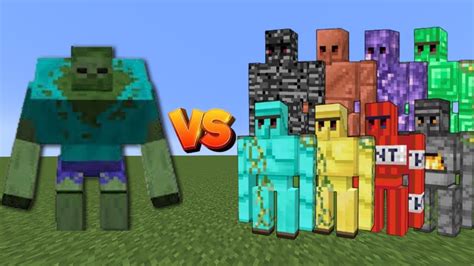 Mutant Zombie Vs All Golems Minecraft Mob Fight Youtube