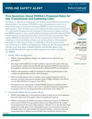 Babst Calland Bulletin On Proposed Phmsa Change In Pipeline Regulations