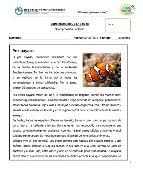 Texto informativo Comprensión lectora profe social