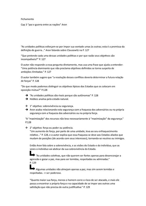 Fichamento Paz e guerra entre as nações 2 Fichamento Cap 3 paz e