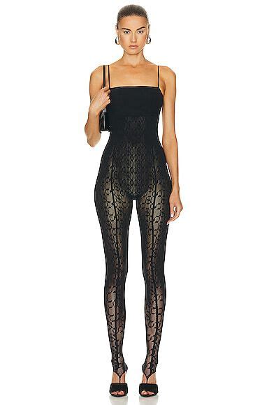 Wolford X Simkhai Intricate Sheer Pattern Warp Knit Jumpsuit In Black