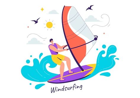 Ilustraci N Vectorial De Windsurf Con Una Persona De Pie En Un Velero