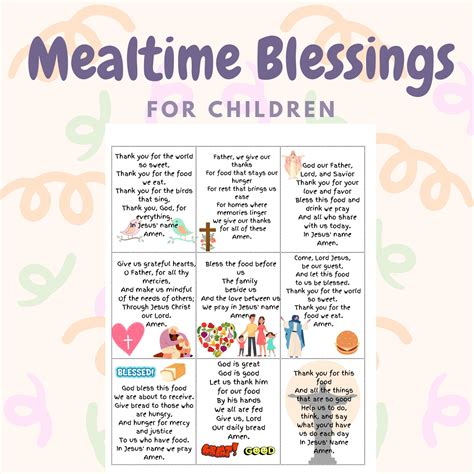 Mealtime Blessing Prayer Cards for Kids Simple Grace and Prayers for ...