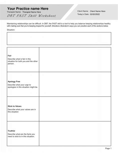 Dbt Fast Skill Worksheet Editable Fillable Printable Pdf