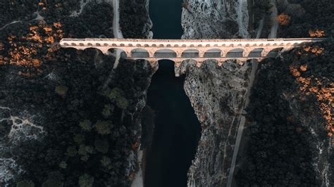 Arial view of Pont du Gard, France