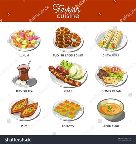 Turkish Cuisine Food Traditional Dishes Stock Vector (Royalty Free ...