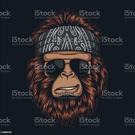 Bigfoot Cool Wearing Bandana And Glasses Vector Illustration Stock