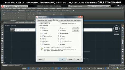 Status Bar Osnap Object Snap Command Autocad Object Snap Tab Of