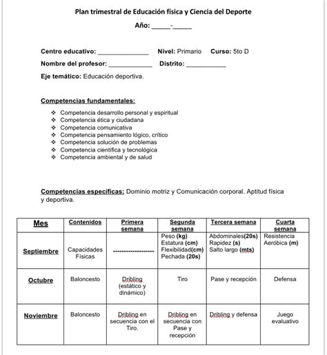 Planificaci N De Secci N Trimestral De Educaci N F Sica Y Ciencia Del