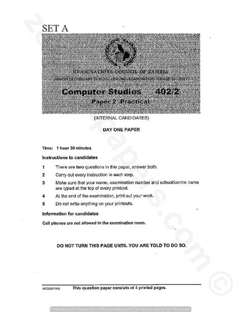 Ecz Grade 9 Computer Studies P2 2017 Set A Examinations Council Of