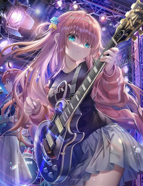 Blue Eyes Torino Akua Gotou Hitori Pink Hair Drums Guitar Musical