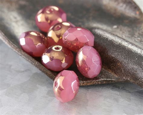 Czech Glass Bronzed Pink Opal Fire Polished Rondelle 6x9mm