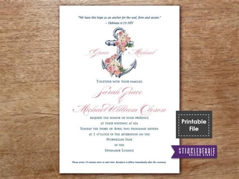 Nautical Wedding Invitation Printable Wedding Invitations Pink Floral