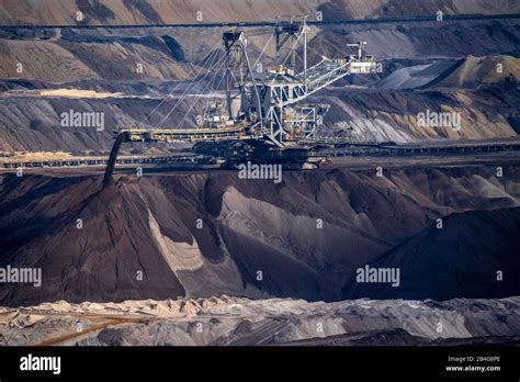 Lignite open pit Garzweiler II, spreader excavator fills up the pit at ...