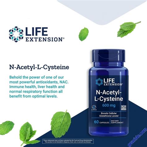 Buy Life Extension N Acetyl L Cysteine (NAC) 600mg 60 Non GMO Caps 