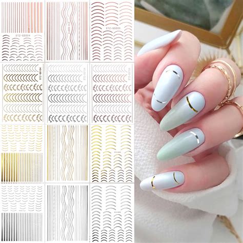 Kalolary Sheets Gold Silver Metal Nail Stickers Metallic Curve