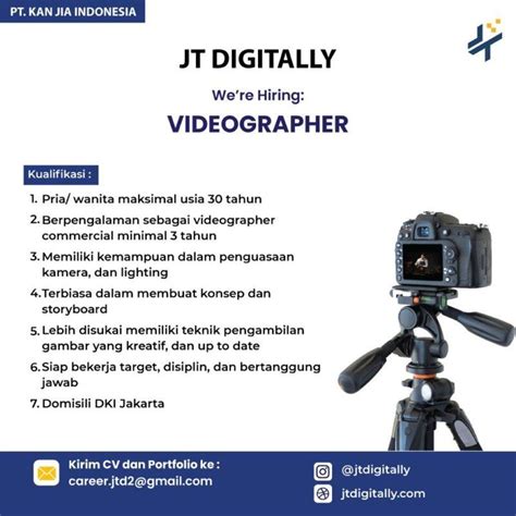 Lowongan Kerja Videographer Di PT Kan Jia Indonesia JakartaKerja