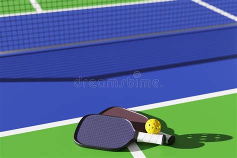 Set of Rackets and Ball for Playing Pickleball on the Court. 3D ...