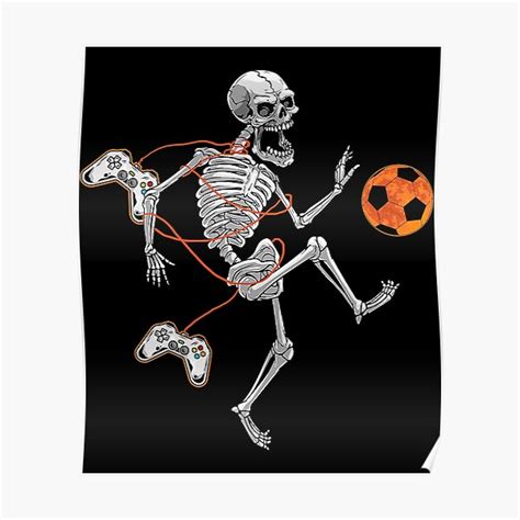 Soccer Skeleton Game Video Gamer Halloween Poster For Sale By