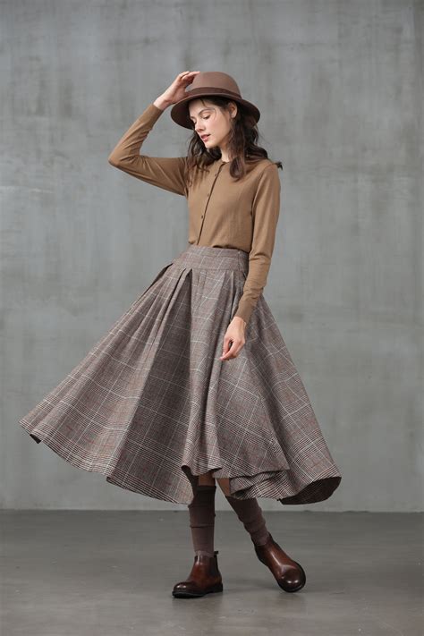 Pleated Check Wool Skirt Midi Wool Skirt Winter Skirt Wool Etsy Winter Skirt Midi Skirt