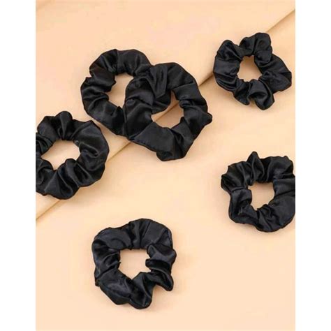 Kit Xuxinha Scrunchie De Cetim Preta Para O Cabelo Shopee Brasil