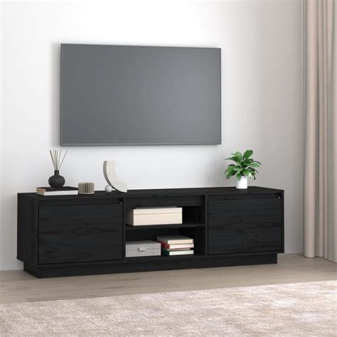 MEUBLE TV MEUBLE HI FI Meuble TV Noir 140x35x40 Cm Bois De Pin